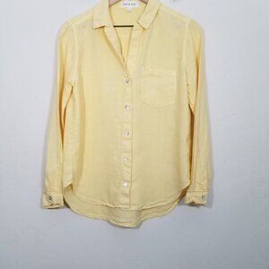 Cloth & Stone Anthropologie 100% Linen Long Sleeve Button Down Shirts Yellow S